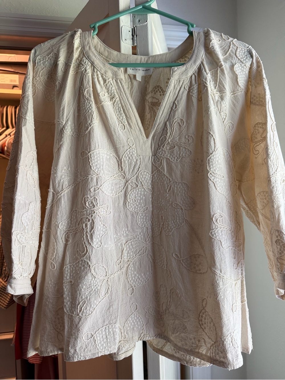 entro Cream Embroidered V-Neck Tunic